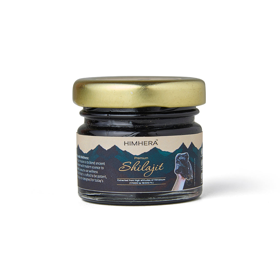 Jar of Himhera Shilajit on a white background
