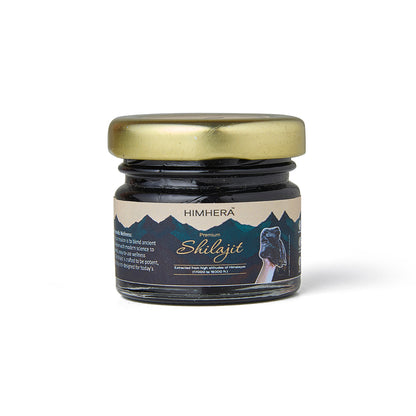 Jar of Himhera Shilajit on a white background